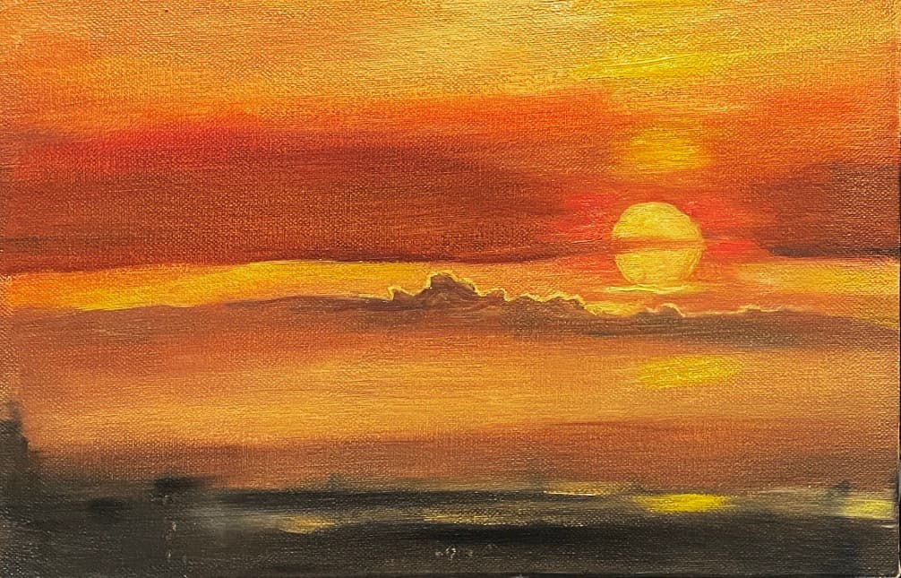 Yingding 🇹🇼 Original Oil Painting - Looking out at the sunset Oil on Canvas 6F